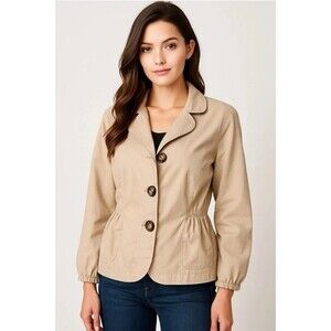 AMI Women’s Beige Button Front Jacket XL Casual Lightweight Blazer Style Coat